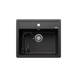 526084+2321/PS70 - BLANCO LEGRA 6 gránit mosogató fekete + Olasz ívelt csaptelep fekete