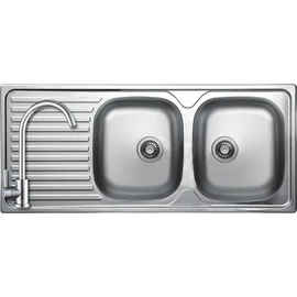 SKO_021T - LAVEO ORION 2CS rozsdamentes mosogató kétmedencés csepptálcás 1160x500 szűrőkosaras szifonnal inox