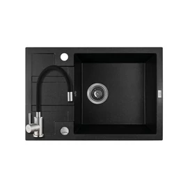 SRB_713T+SAP4-F090KB - LAVEO Barbados 65 mini csepptálcás gránit mosogató dugókiemelővel 650X440 szemcsés fekete + ZEGOR csaptelep fekete