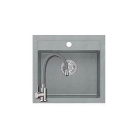 1355+SAP4-F090GY - Quadron JOHNNY 110 gránit mosogató (500x470 mm, 1 medence) Silver stone + Zegor csaptlep szürke szett