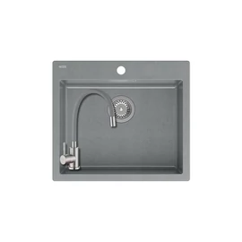 1357+SAP4-F090GY - Quadron MORGAN 110 gránit mosogató (570x500 mm, 1 medence) Silver stone + Zegor csaptelep szürke szett