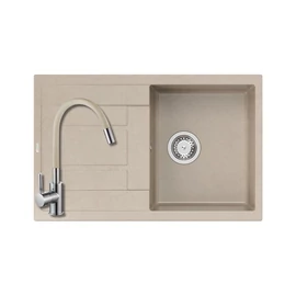 1381+SAP4-F090KS - Quadron MORGAN 111 gránit mosogató (780x500 mm, 1 medence+csepegtető ) pearl beige + Zegor álló csaptelep bézs szett