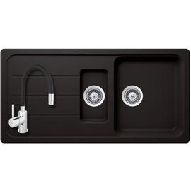 1211144+BZA4B SCHOCK ISAR D-150 (FORMHAUS) 1000x500 mm gránit mosogató gyümölcsmosós NERO Fekete CRISTALITE® +FERRO ZUMBA csaptelep flexibilis kifolyócsővel fekete szett