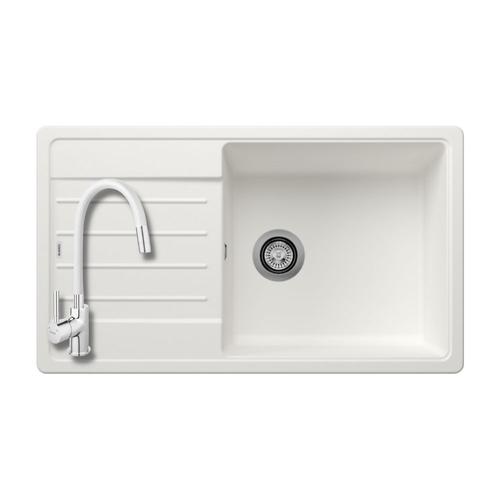 523328+BZA4W - Blanco Legra XL 6 S gránit mosogató fehér + FERRO ZUMBA BZA4W csaptelep flexibilis kifolyócsővel fehér szett