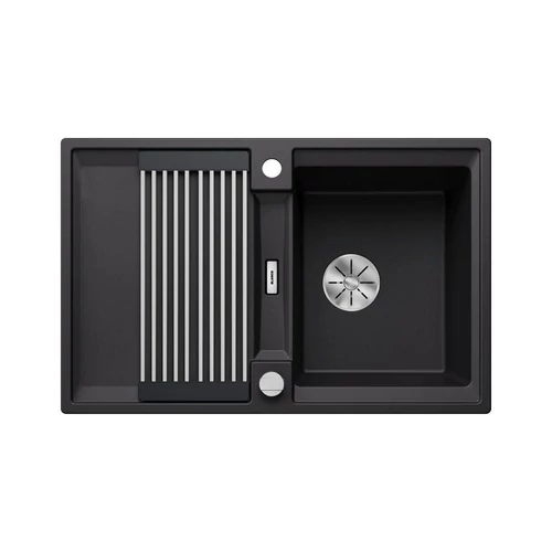527585 - Blanco ADIRA 45 S SILGRANIT® mosogató Adira ráccsal, Infino lefolyó-távműködtetővel fekete