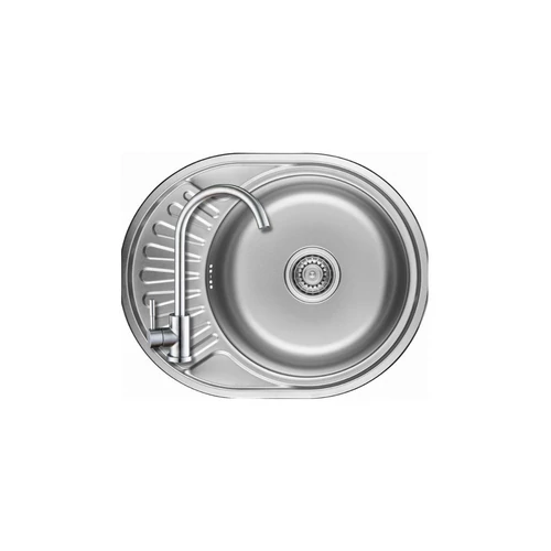 SGN_083T+SAP4-A090 - LAVEO NORMAL MINI csepptálcás rozsdamentes kerek mosogató 570x450 inox + ZEGOR rozsdamentes íves csaptelep