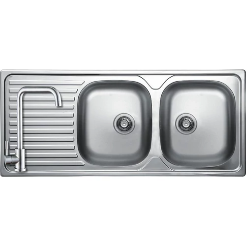 SKO_021T - LAVEO ORION 2CS rozsdamentes mosogató kétmedencés csepptálcás 1160x500 szűrőkosaras szifonnal inox