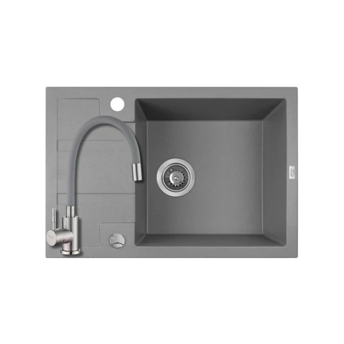 SRB_513T+SAP4-F090GY - LAVEO Barbados 65 mini csepptálcás gránit mosogató dugókiemelővel 650X440 bézs + ZEGOR csaptelep szürke