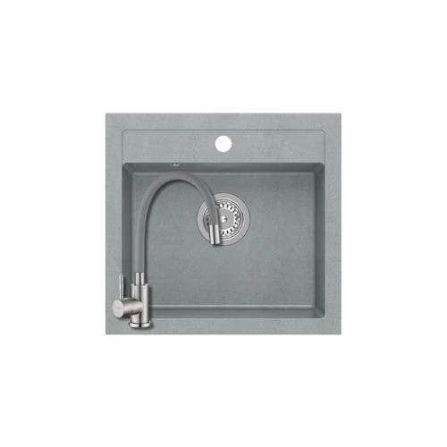 1355+SAP4-F090GY - Quadron JOHNNY 110 gránit mosogató (500x470 mm, 1 medence) Silver stone + Zegor csaptlep szürke szett