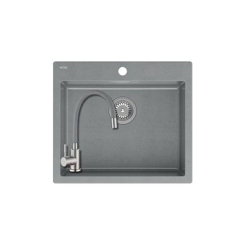 1357+SAP4-F090GY - Quadron MORGAN 110 gránit mosogató (570x500 mm, 1 medence) Silver stone + Zegor csaptelep szürke szett