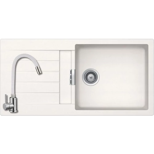 103066+SAP4-F090KW - SCHOCK HKT Kolumba D-100L/Signus D-100L1m 1cs 1000x500mm Cristadur® gránit mosogató fehér + ZEGOR csaptelep fehér szett