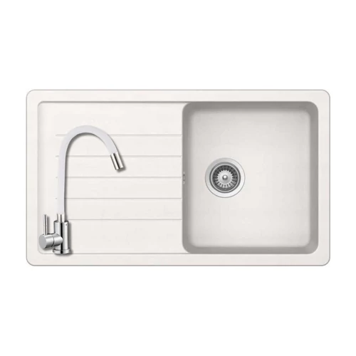 104135+SAP4-F090KW - SCHOCK HKT PINEDO D-100/Toledo D-100 1m 1cs 840x480mm CRISTADUR® gránit mosogató fehér + ZEGOR csaptelep fehér szett