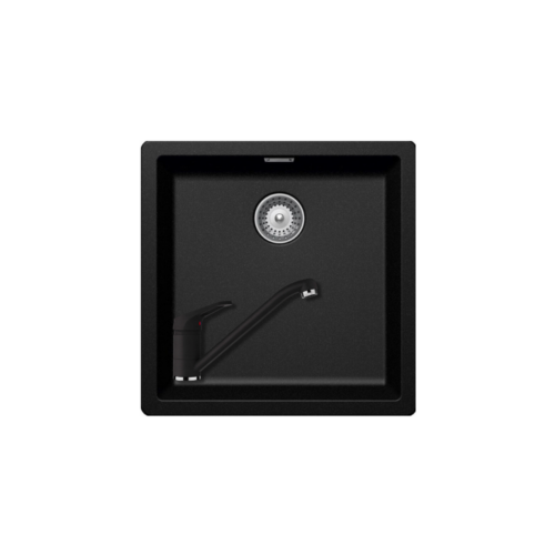 1310006+525001GNE Schock Biela / Greenwich N-100 400x400mm gránit mosogató Magma csill. fekete +Schock Cosmo álló csaptelep NERO matt fekete szett